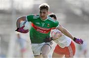 25 October 2020; Eoghan McLaughlin of Mayo in action against Darren McCurry during the Allianz Football League Division 1 Round 7 match between Mayo and Tyrone at Elverys MacHale Park in Castlebar, Mayo. Photo by Piaras Ó Mídheach/Sportsfile