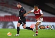 29 October 2020; Sean Murray of Dundalk in action against Reiss Nelson of Arsenal during the UEFA Europa League Group B match between Arsenal and Dundalk at the Emirates Stadium in London, England. Photo by Ben McShane/Sportsfile