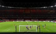 29 October 2020; Eddie Nketiah of Arsenal scores his side's first goal in front of an empty stadium during the UEFA Europa League Group B match between Arsenal and Dundalk at the Emirates Stadium in London, England. Photo by Ben McShane/Sportsfile