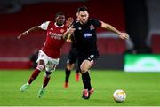 29 October 2020; Patrick Hoban of Dundalk in action against Ainsley Maitland-Niles of Arsenal during the UEFA Europa League Group B match between Arsenal and Dundalk at the Emirates Stadium in London, England. Photo by Ben McShane/Sportsfile