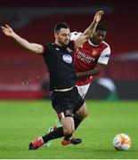 29 October 2020; Patrick Hoban of Dundalk in action against Ainsley Maitland-Niles of Arsenal during the UEFA Europa League Group B match between Arsenal and Dundalk at the Emirates Stadium in London, England. Photo by Ben McShane/Sportsfile