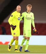 29 October 2020; Goalkeepers Gary Rogers of Dundalk and Runar Runarsson of Arsenal after the UEFA Europa League Group B match between Arsenal and Dundalk at the Emirates Stadium in London, England. Photo by Matt Impey/Sportsfile