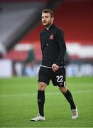 29 October 2020; Stefan Colovic of Dundalk ahead of the UEFA Europa League Group B match between Arsenal and Dundalk at the Emirates Stadium in London, England. Photo by Ben McShane/Sportsfile
