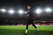 29 October 2020; Jimmy Corcoran of Dundalk ahead of the UEFA Europa League Group B match between Arsenal and Dundalk at the Emirates Stadium in London, England. Photo by Ben McShane/Sportsfile