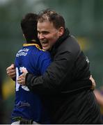24 October 2020; Wicklow manager Davy Burke, right, celebrates with Eoin Darcy of Wicklow following the Allianz Football League Division 4 Round 7 match between Wexford and Wicklow at Chadwicks Wexford Park in Wexford. Photo by Sam Barnes/Sportsfile