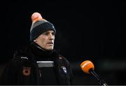 30 October 2020; Armagh manager Rónán Murphy is interviewed prior to the TG4 All-Ireland Senior Ladies Football Championship Round 1 match between Tyrone and Armagh at Kingspan Breffni Park in Cavan. Photo by Stephen McCarthy/Sportsfile