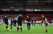 29 October 2020; Dundalk players, from left, Sean Gannon, Darragh Leahy, Sean Hoare, Jordan Flores and Greg Sloggett compete in a 'Rondo' in the warm-up ahead of the UEFA Europa League Group B match between Arsenal and Dundalk at the Emirates Stadium in London, England. Photo by Ben McShane/Sportsfile