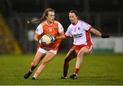 30 October 2020; Catherine Marley of Armagh in action against Christiane Hunter of Tyrone during the TG4 All-Ireland Senior Ladies Football Championship Round 1 match between Tyrone and Armagh at Kingspan Breffni Park in Cavan. Photo by Stephen McCarthy/Sportsfile