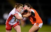 30 October 2020; Niamh O'Neill of Tyrone in action against Colleen McKenna of Armagh during the TG4 All-Ireland Senior Ladies Football Championship Round 1 match between Tyrone and Armagh at Kingspan Breffni Park in Cavan. Photo by Stephen McCarthy/Sportsfile