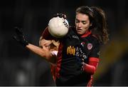 30 October 2020; Tyrone goalkeeper Shannon Lynch in action against Kelly Mallon of Armagh during the TG4 All-Ireland Senior Ladies Football Championship Round 1 match between Tyrone and Armagh at Kingspan Breffni Park in Cavan. Photo by Stephen McCarthy/Sportsfile