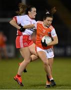 30 October 2020; Blaithin Mackin of Armagh in action against Tori McLaughlin of Tyrone during the TG4 All-Ireland Senior Ladies Football Championship Round 1 match between Tyrone and Armagh at Kingspan Breffni Park in Cavan. Photo by Stephen McCarthy/Sportsfile