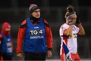30 October 2020; Tyrone manager Gerry Moane and Siobhan Sherrin during the TG4 All-Ireland Senior Ladies Football Championship Round 1 match between Tyrone and Armagh at Kingspan Breffni Park in Cavan. Photo by Stephen McCarthy/Sportsfile