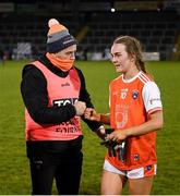 30 October 2020; Armagh selector Tommy Stevenson and Catherine Marley following the TG4 All-Ireland Senior Ladies Football Championship Round 1 match between Tyrone and Armagh at Kingspan Breffni Park in Cavan. Photo by Stephen McCarthy/Sportsfile