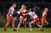 30 October 2020; Blaithin Mackin of Armagh in action against Emma Hegarty of Tyrone during the TG4 All-Ireland Senior Ladies Football Championship Round 1 match between Tyrone and Armagh at Kingspan Breffni Park in Cavan. Photo by Stephen McCarthy/Sportsfile