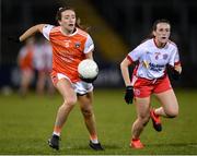 30 October 2020; Tiarna Grimes of Armagh in action against Tori McLaughlin of Tyrone during the TG4 All-Ireland Senior Ladies Football Championship Round 1 match between Tyrone and Armagh at Kingspan Breffni Park in Cavan. Photo by Stephen McCarthy/Sportsfile