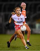 30 October 2020; Emma Brennan of Tyrone in action against Niamh Coleman of Armagh during the TG4 All-Ireland Senior Ladies Football Championship Round 1 match between Tyrone and Armagh at Kingspan Breffni Park in Cavan. Photo by Stephen McCarthy/Sportsfile