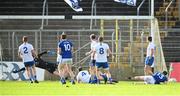 31 October 2020; Oisin Pierson of Cavan scores his side's first goal during the Ulster GAA Football Senior Championship Preliminary Round match between Monaghan and Cavan at St Tiernach’s Park in Clones, Monaghan. Photo by Stephen McCarthy/Sportsfile