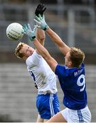 31 October 2020; Kieran Hughes of Monaghan in action against Padraig Faulkner of Cavan during the Ulster GAA Football Senior Championship Preliminary Round match between Monaghan and Cavan at St Tiernach’s Park in Clones, Monaghan. Photo by Stephen McCarthy/Sportsfile