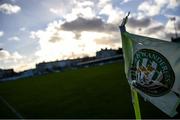31 October 2020; A detailed view of the Bray Wanderers crest on the corner flag prior to the SSE Airtricity League First Division Play-off Semi-Final match between Bray Wanderers and Galway United at the Carlisle Grounds in Bray, Wicklow. Photo by Eóin Noonan/Sportsfile