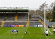 31 October 2020; Conor McManus of Monaghan scores his side's first goal past Cavan goalkeeper Raymond Galligan during the Ulster GAA Football Senior Championship Preliminary Round match between Monaghan and Cavan at St Tiernach’s Park in Clones, Monaghan. Photo by Stephen McCarthy/Sportsfile