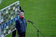 31 October 2020; Cork manager Kieran Kingston is interviewed by Sky Sports prior to the Munster GAA Hurling Senior Championship Semi-Final match between Cork and Waterford at Semple Stadium in Thurles, Tipperary. Photo by Brendan Moran/Sportsfile