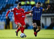 31 October 2020; Dayle Rooney of Shelbourne in action against Scott Delaney of Athlone Town during the Extra.ie FAI Cup Quarter-Final match between Athlone Town and Shelbourne at the Athlone Town Stadium in Athlone, Westmeath. Photo by Harry Murphy/Sportsfile