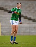 31 October 2020; Cavan goalkeeper Raymond Galligan celebrates after kicking his side's winning point, a free in extra-time, during the Ulster GAA Football Senior Championship Preliminary Round match between Monaghan and Cavan at St Tiernach’s Park in Clones, Monaghan. Photo by Stephen McCarthy/Sportsfile