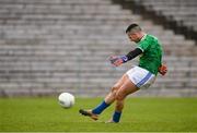 31 October 2020; Cavan goalkeeper Raymond Galligan kicks his side's winning point, a free in extra-time, during the Ulster GAA Football Senior Championship Preliminary Round match between Monaghan and Cavan at St Tiernach’s Park in Clones, Monaghan. Photo by Stephen McCarthy/Sportsfile