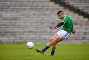 31 October 2020; Cavan goalkeeper Raymond Galligan kicks his side's winning point, a free in extra-time, during the Ulster GAA Football Senior Championship Preliminary Round match between Monaghan and Cavan at St Tiernach’s Park in Clones, Monaghan. Photo by Stephen McCarthy/Sportsfile