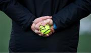 31 October 2020; A yellow sliotar in the hand of Waterford manager Liam Cahill before the Munster GAA Hurling Senior Championship Semi-Final match between Cork and Waterford at Semple Stadium in Thurles, Tipperary. Photo by Piaras Ó Mídheach/Sportsfile