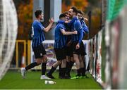 31 October 2020; Dean George of Athlone Town celebrates with team-mates after scoring his side's third goal during the Extra.ie FAI Cup Quarter-Final match between Athlone Town and Shelbourne at the Athlone Town Stadium in Athlone, Westmeath. Photo by Harry Murphy/Sportsfile