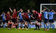 31 October 2020; Joe Gorman of Longford Town, centre, celebrates with team-mates after scoring his side's first goal during the SSE Airtricity League First Division Play-off Semi-Final match between UCD and Longford Town at the UCD Bowl in Belfield, Dublin. Photo by Sam Barnes/Sportsfile