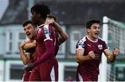 31 October 2020; Wilson Waweru of Galway United celebrates with team-mates after scoring his side's first goal during the SSE Airtricity League First Division Play-off Semi-Final match between Bray Wanderers and Galway United at the Carlisle Grounds in Bray, Wicklow. Photo by Eóin Noonan/Sportsfile