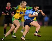 31 October 2020; Sinead Goldrick of Dublin in action against Yvonne Bonnar of Donegal during the TG4 All-Ireland Senior Ladies Football Championship Round 1 match between Dublin and Donegal at Kingspan Breffni Park in Cavan. Photo by Seb Daly/Sportsfile