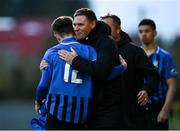 31 October 2020; Athlone Town manager Adrian Carberry and Adam Lennon of Athlone Town embrace during the Extra.ie FAI Cup Quarter-Final match between Athlone Town and Shelbourne at the Athlone Town Stadium in Athlone, Westmeath. Photo by Harry Murphy/Sportsfile