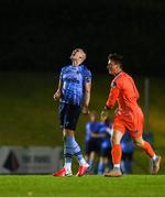 31 October 2020; Josh Collins, left, and Lorcan Healy of UCD celebrate after Yousef Mahdy of UCD scored his side's second goal during the SSE Airtricity League First Division Play-off Semi-Final match between UCD and Longford Town at the UCD Bowl in Belfield, Dublin. Photo by Sam Barnes/Sportsfile