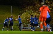 31 October 2020; Yousef Mahdy of UCD, left, celebrates with team-mates after scoring his side's second goal during the SSE Airtricity League First Division Play-off Semi-Final match between UCD and Longford Town at the UCD Bowl in Belfield, Dublin. Photo by Sam Barnes/Sportsfile