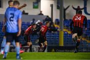 31 October 2020; Dean Byrne of Longford Town, 20, celebrates with team-mates after scoring his side's third goal during the SSE Airtricity League First Division Play-off Semi-Final match between UCD and Longford Town at the UCD Bowl in Belfield, Dublin. Photo by Sam Barnes/Sportsfile