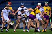 31 October 2020; Seán Loftus of Galway prepares to clear under pressure from Paudie Foley of Wexford, 5, during the Leinster GAA Hurling Senior Championship Semi-Final match between Galway and Wexford at Croke Park in Dublin. Photo by Ray McManus/Sportsfile