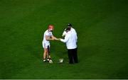 31 October 2020; Joe Canning of Galway signs the sliotars of umpires Ciarán Hanley, left, and John Barry after the Leinster GAA Hurling Senior Championship Semi-Final match between Galway and Wexford at Croke Park in Dublin. Photo by Daire Brennan/Sportsfile