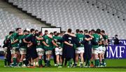 31 October 2020; The Ireland team huddle after the Guinness Six Nations Rugby Championship match between France and Ireland at Stade de France in Paris, France. Photo by Sportsfile