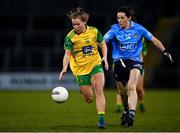 31 October 2020; Niamh McLaughlin of Donegal in action against Lyndsey Davey of Dublin during the TG4 All-Ireland Senior Ladies Football Championship Round 1 match between Dublin and Donegal at Kingspan Breffni Park in Cavan. Photo by Seb Daly/Sportsfile