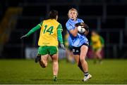 31 October 2020; Carla Rowe of Dublin in action against Geraldine McLaughlin of Donegal during the TG4 All-Ireland Senior Ladies Football Championship Round 1 match between Dublin and Donegal at Kingspan Breffni Park in Cavan. Photo by Seb Daly/Sportsfile