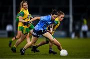 31 October 2020; Lyndsey Davey of Dublin in action against Niamh McLaughlin of Donegal during the TG4 All-Ireland Senior Ladies Football Championship Round 1 match between Dublin and Donegal at Kingspan Breffni Park in Cavan. Photo by Seb Daly/Sportsfile