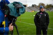 31 October 2020; Cavan manager Mickey Graham speaks to Sky Sports prior to the Ulster GAA Football Senior Championship Preliminary Round match between Monaghan and Cavan at St Tiernach’s Park in Clones, Monaghan. Photo by Stephen McCarthy/Sportsfile