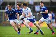 31 October 2020; Stephen O'Hanlon of Monaghan in action against Cavan players, from left, Evan Doughty, Oisin Kiernan and Gerard Smith during the Ulster GAA Football Senior Championship Preliminary Round match between Monaghan and Cavan at St Tiernach’s Park in Clones, Monaghan. Photo by Stephen McCarthy/Sportsfile