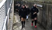 1 November 2020; Alannah McEvoy, left, Louise Masterson make their way to the pitch ahead of a squad training session during a Peamount United Media Day at PRL Park in Greenogue, Dublin. Photo by Sam Barnes/Sportsfile
