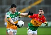 1 November 2020; Bernard Allen of Offaly in action against Josh Moore of Carlow during the Leinster GAA Football Senior Championship Round 1 match between Offaly and Carlow at Bord na Mona O'Connor Park in Tullamore, Offaly. Photo by Seb Daly/Sportsfile