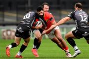 1 November 2020; Damian de Allende of Munster is tackled by Sam Davies of Dragons during the Guinness PRO14 match between Dragons and Munster at Rodney Parade in Newport, Wales. Photo by Ben Evans/Sportsfile