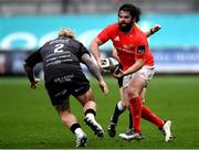 1 November 2020; Kevin O’Byrne of Munster is tackled by Richard Hibbard of Dragons during the Guinness PRO14 match between Dragons and Munster at Rodney Parade in Newport, Wales. Photo by Ben Evans/Sportsfile